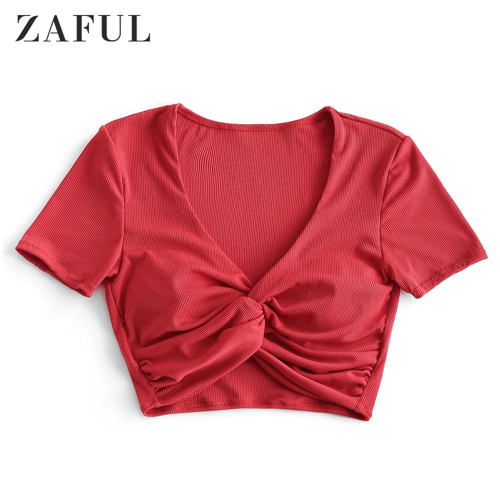 

ZAFUL Twist Front Solid Swim Top