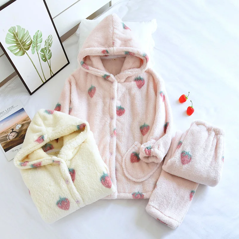 Пижамные комплекты для беременных зимняя теплая фланелевая Женская домашняя одежда плотная Коралловая бархатная пижама с длинным рукавом ...
