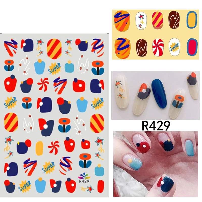 

3D наклейки для ногтей, цветные фрукты, цветы, звезда, полоса, слайдер, дизайнерские наклейки, летняя мода, лак для ногтей