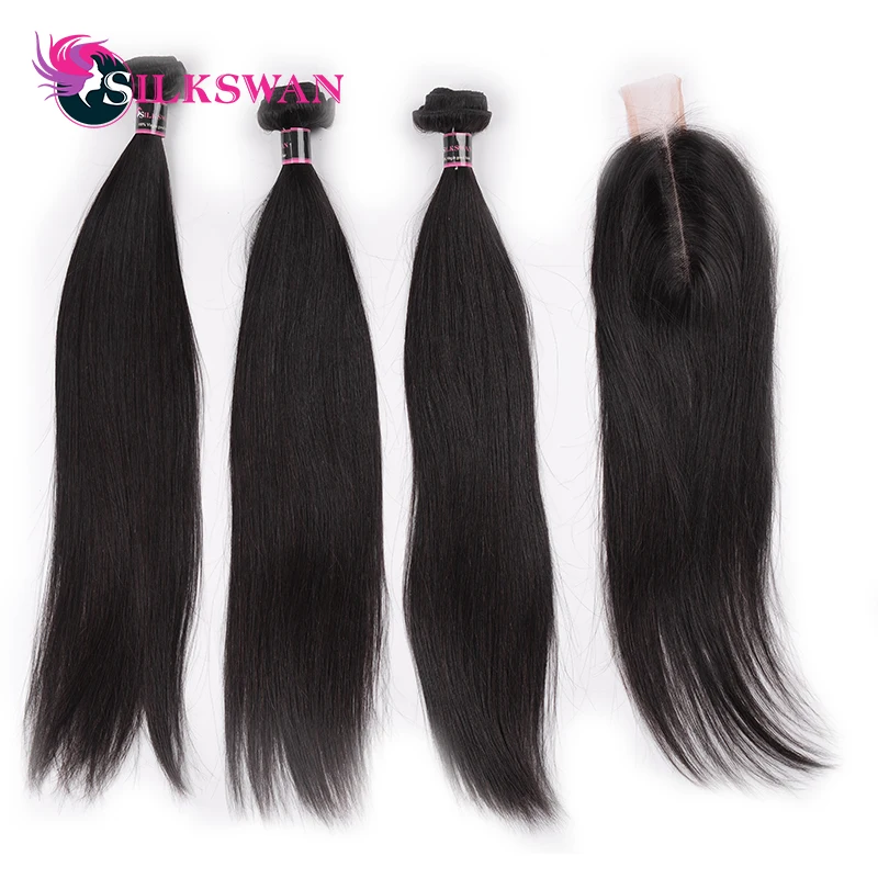 Ким K 2x6 Кружева Закрытие Silkswan волосы перуанские Волосы remy пряди с закрытием волосы пряди для черный Для женщин глубокий средняя часть