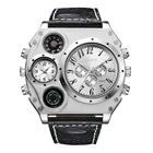 Часы наручные мужские с несколькими циферблатами, креативные кварцевые, с хронографом, в стиле милитари, спортивные с кожаным ремешком и компасом