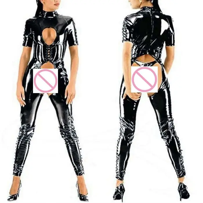 Горячая Распродажа взрослые женские сексуальные черные кожаные боди из ПВХ