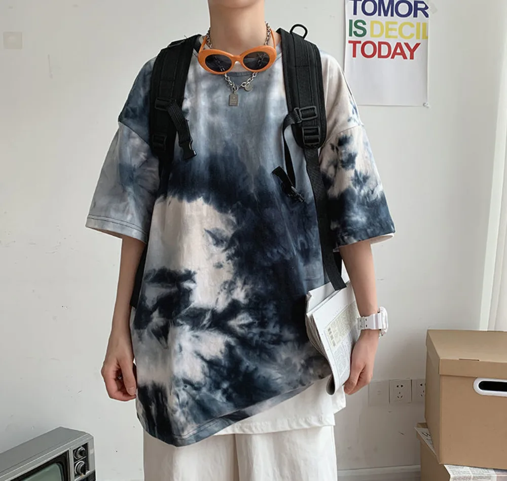 

2021 Summer Men Harajuku Short Sleeve T shirts Hip Hop Tie Dye Tees Streetwear Men Casual t-shirt Oversized Man Tops