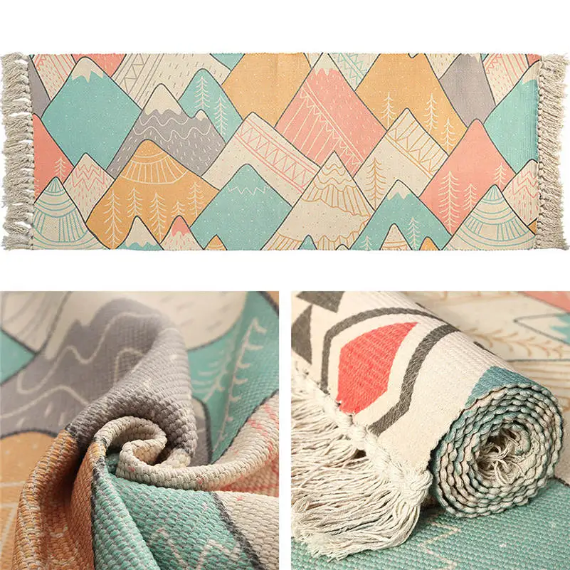 Богемный хлопковый ковер ручной работы с кисточками Нескользящие Коврики для