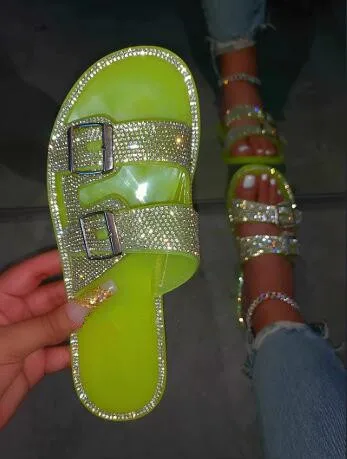 Spring/summer 2020 new Fashionable Candy-colored Outdoor Banquet Wild Women's Slippers Rhinestone Lady High-heeled Sandals ms | Обувь