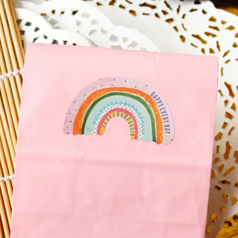 

2021 New 50 Sheets Rainbow Stickers Happy Everyday Birthday Thank You DIY Adhesive Labels