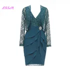 Элегантное блестящее кружевное платье для матери невесты с V-образным вырезом и жакетом, шифоновое официальное вечернее платье до колена с аппликацией, платья для матери