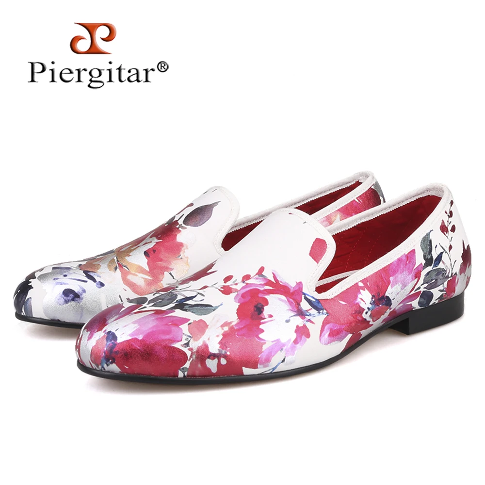 2019 new style Handmade white color print gold flower China men loafers wedding and party shoes Fashion men's flats | Обувь
