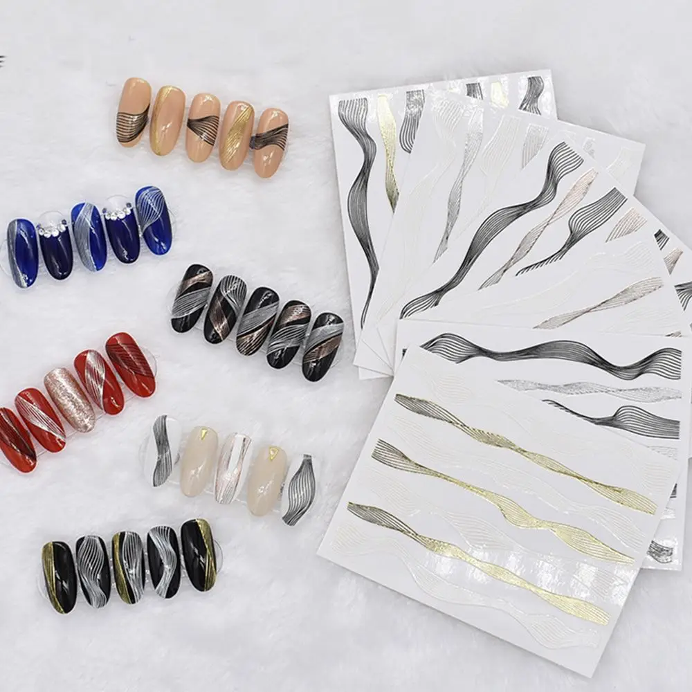 

Hot Stamping Wave Black And White Gold And Silver Rose Gold Nail Stickers Fashion Self-Adhesive Nail Decoration