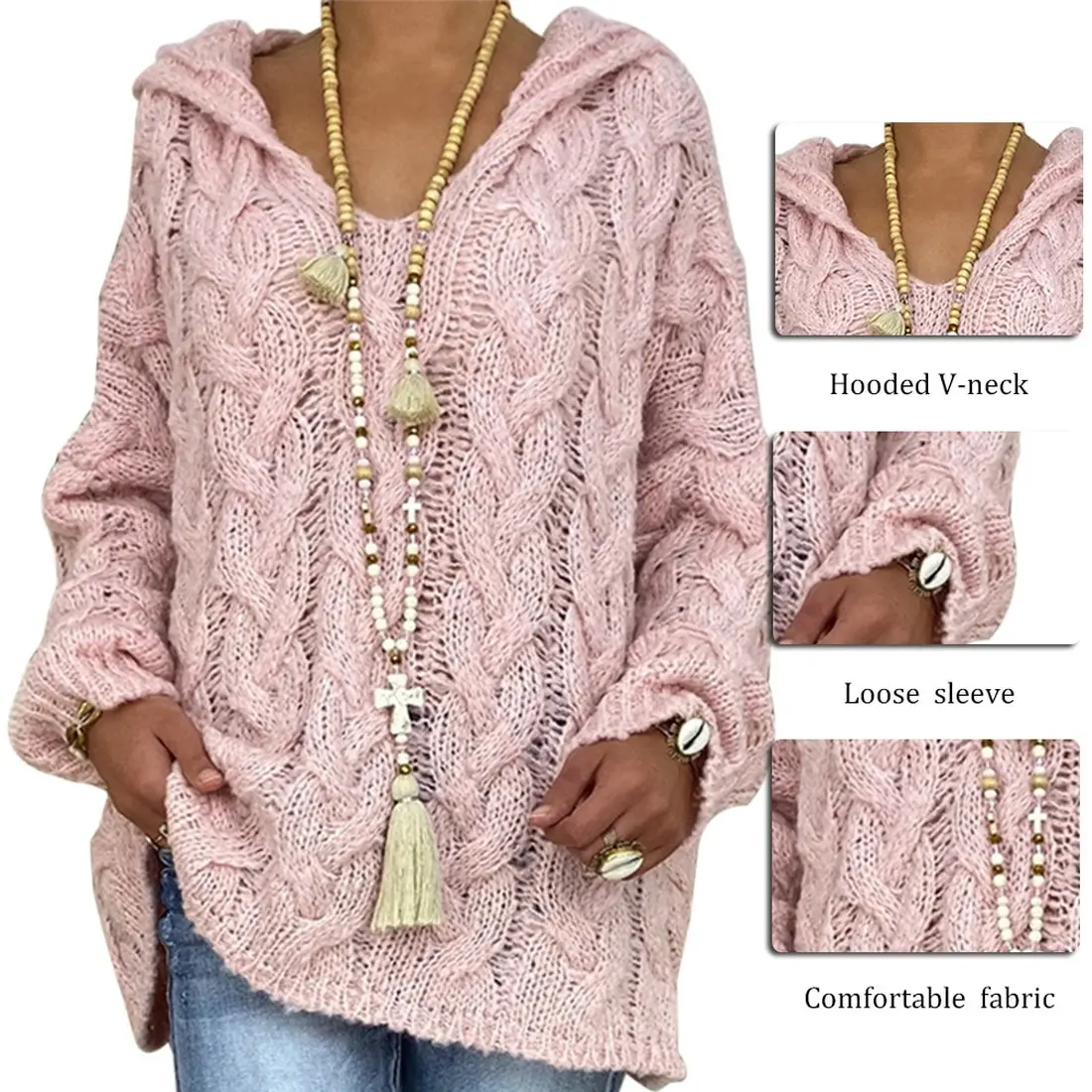 

Women Fashion Loose Large Size Solid Color Sweater Hood Long Sleeves Sweater Pullover Autumn 2020 Female Sweater#D3