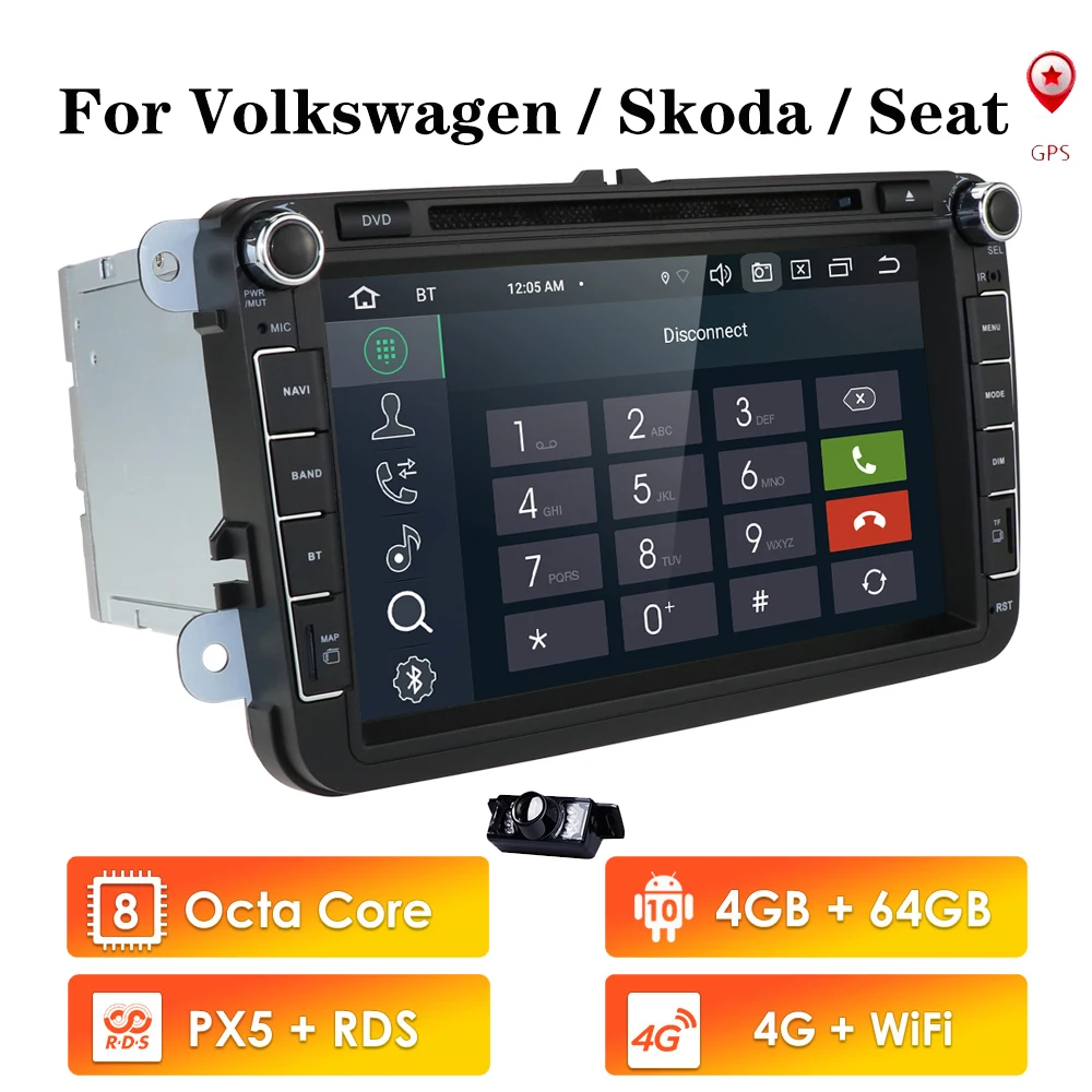 4G + 64G Android 10 8/Octa Core 2DIN автомобильный DVD плеер для Seat Altea Leon Фольксваген Толедо Passat POLO