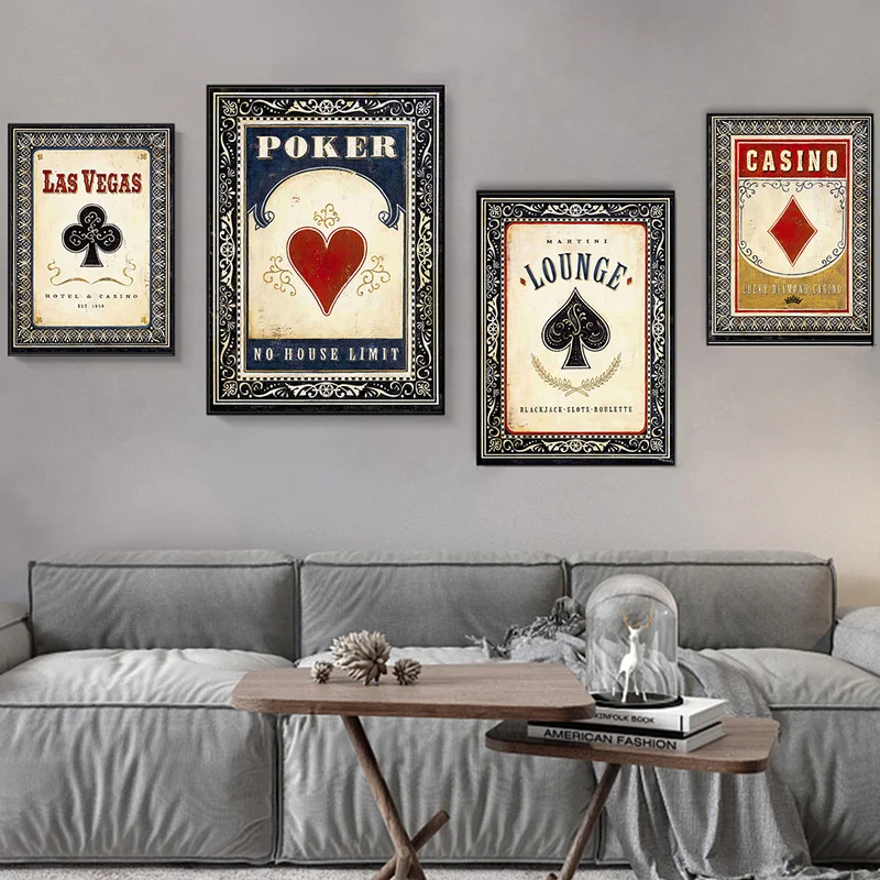 

Vintage Poker Playing Cards Canvas Painting Modern Abstract Style Prints and Posters Wall Art Picture for Living Room Home Decor