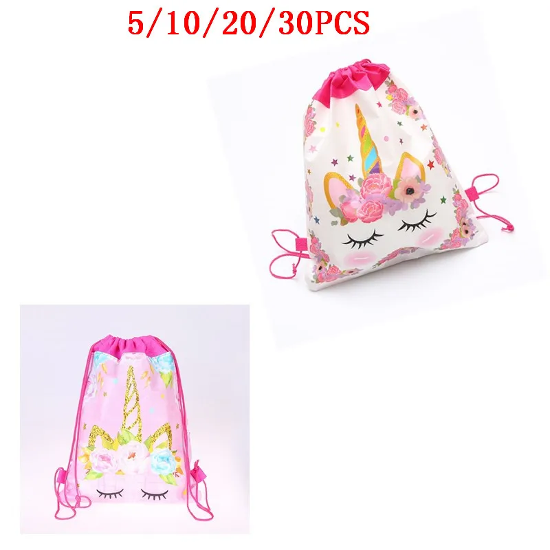 5/10/20/30PCS Unicorn Drawstring Bags For Girls Travel Storage Package Cartoon School Backpacks Children Birthday Party Favors