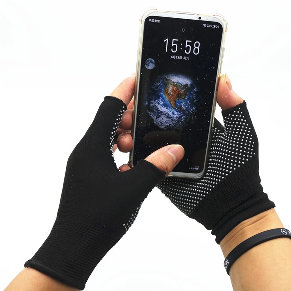 

Summer Thin Sunscreen Gloves Fitness Cycling Elastic Non-Slip Nylon Leaky Five Finger Half Gloves Men and Women