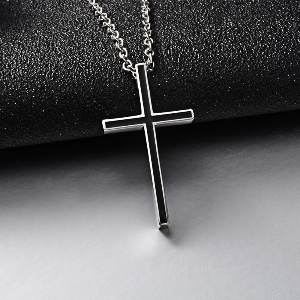 Простой крест Христос кулон ожерелье для женщин мужчин пара подарок титановая