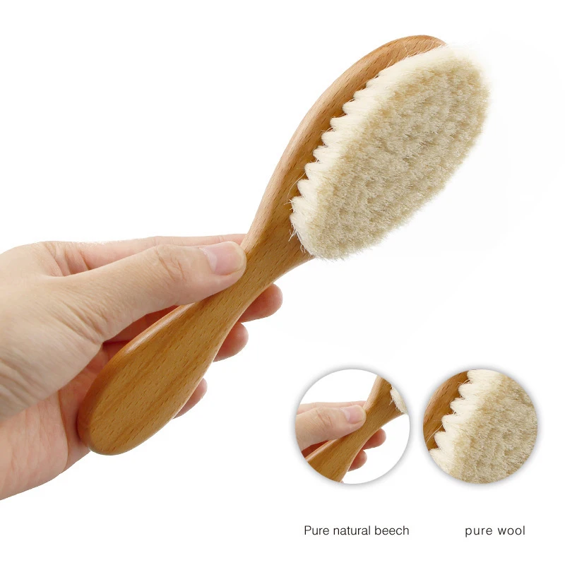 

Baby Care Pure Natural Wool Baby Wooden Brush Comb Brush Baby Hairbrush Newborn Hair Brush Infant Comb Head Massager