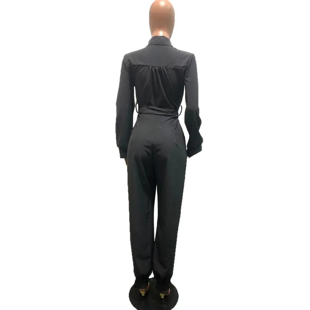 

Autumn 2020 new fashion solid color casual Romper pants loose Lapel long sleeve women's shirt pants