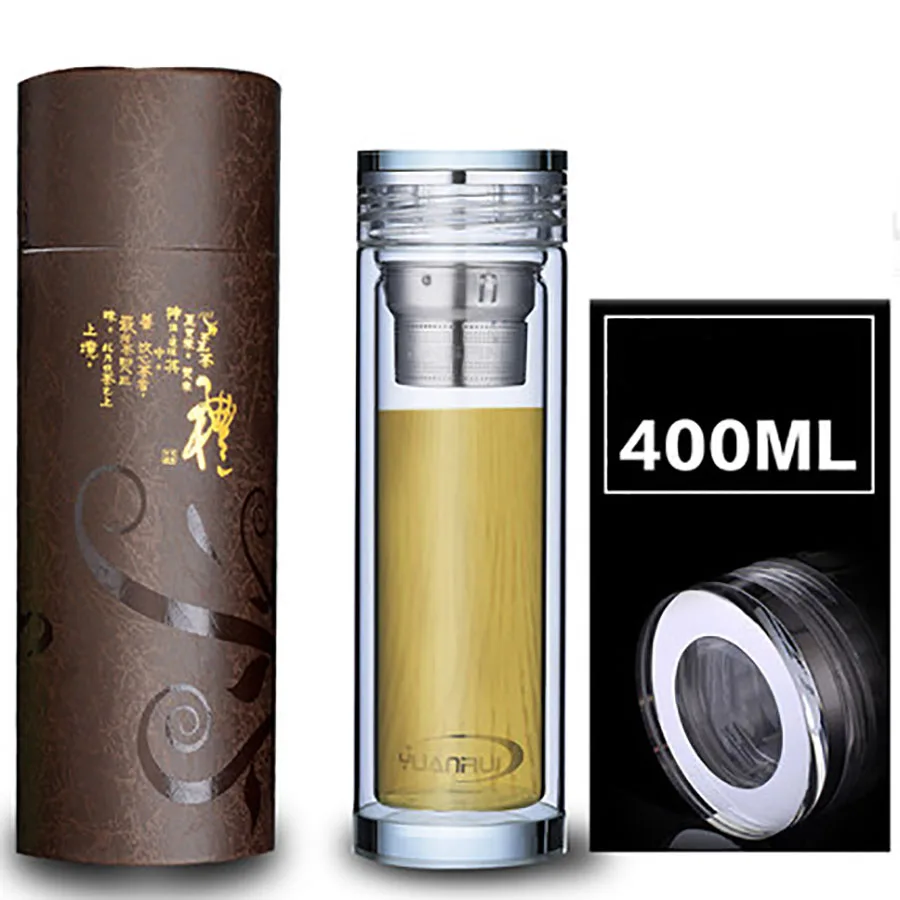 Двухслойные Стеклянные бутылки для воды инфузер фруктов бутылка заварник чая