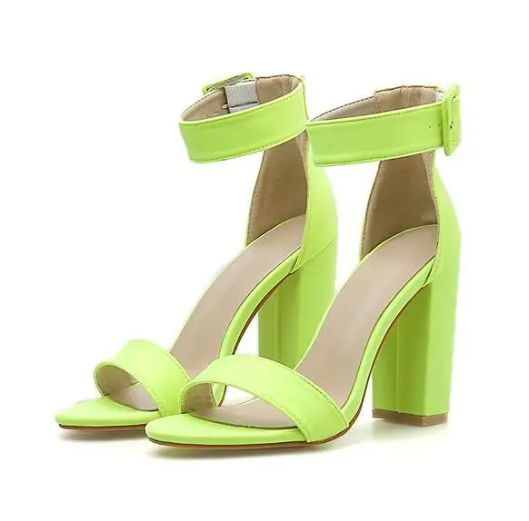 

Fashion simple sexy nightclub high heel thick heel ring one line open toe sandals with square button summer size