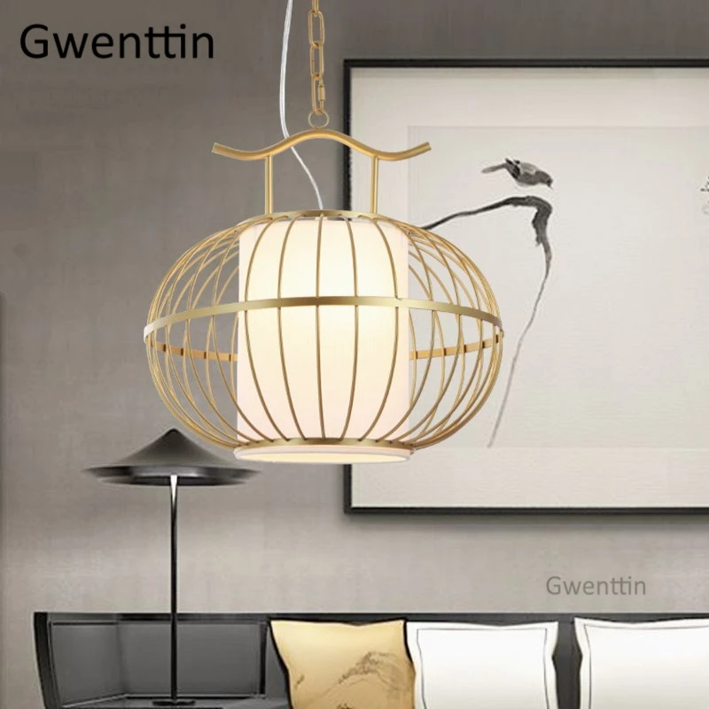 Золотой подвесной светильник в китайском стиле винтажный светодиодный виде