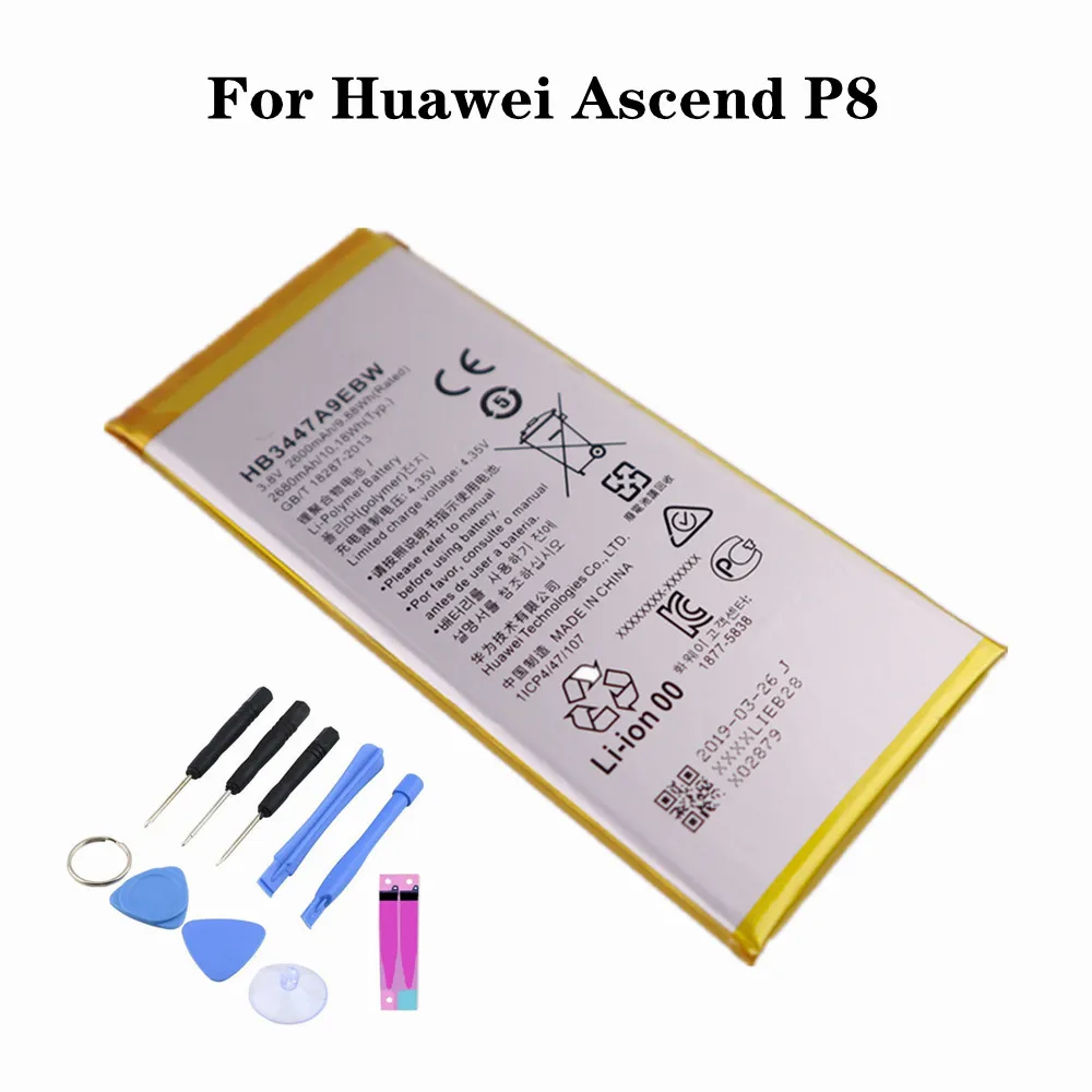 

Высококачественный аккумулятор 2600 мАч HB3447A9EBW для Huawei Ascend P8 GRA-L09 GPA-UL00 CL00 TL00 UL10, сменные батареи + Инструменты
