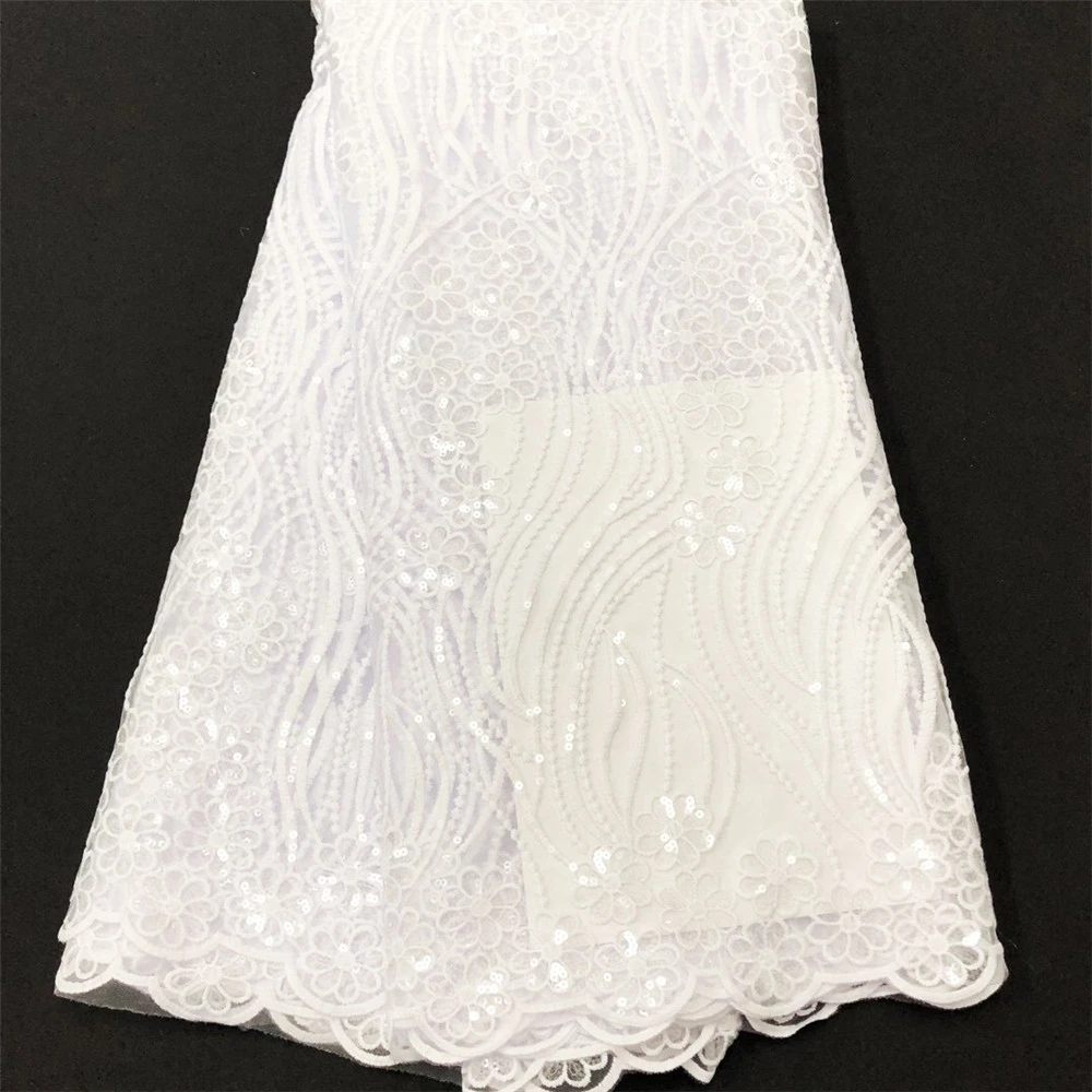 

Pure White African Lace Fabric High Quality Lace French Milk Silk Sequns Fabric Nigerian Lace Fabrics For Wedding Dress N3065