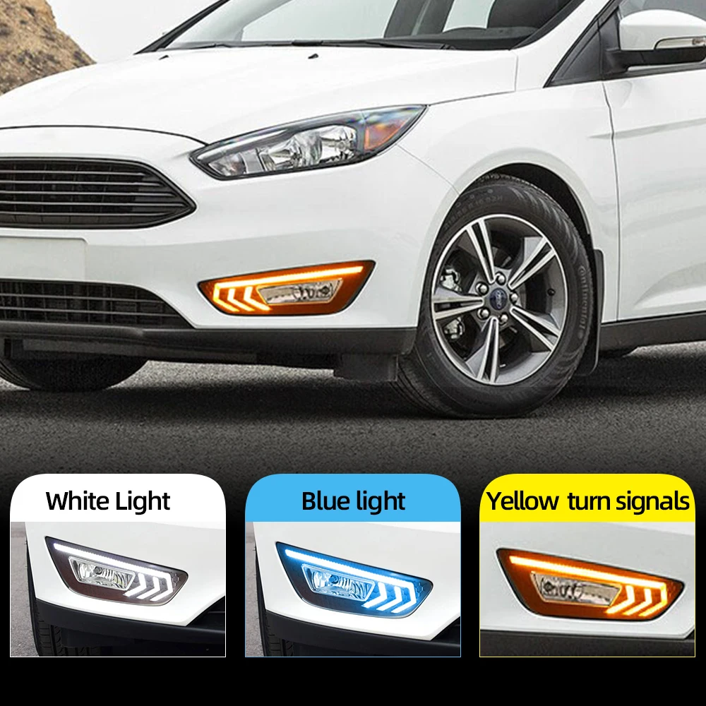 CSGJMY 2PCS For Ford Focus 3 mk3 2015 2016 2017 2018 LED DRL daytime running lights daylight with Yellow signal fog lamp | Автомобили и