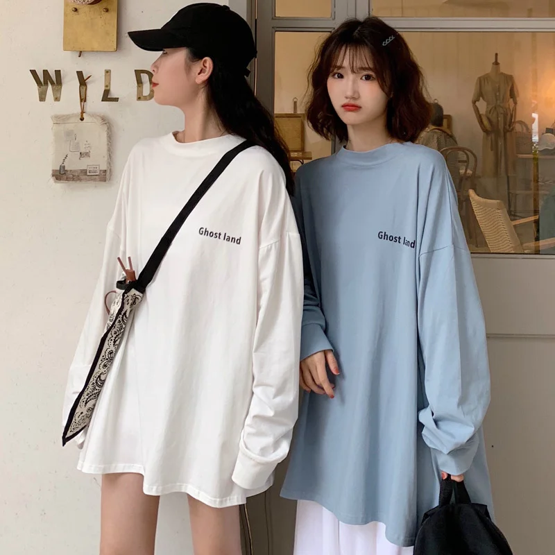 

Real Shot Pull Frame Long-Sleeve T-shirt Women's Loose Printing