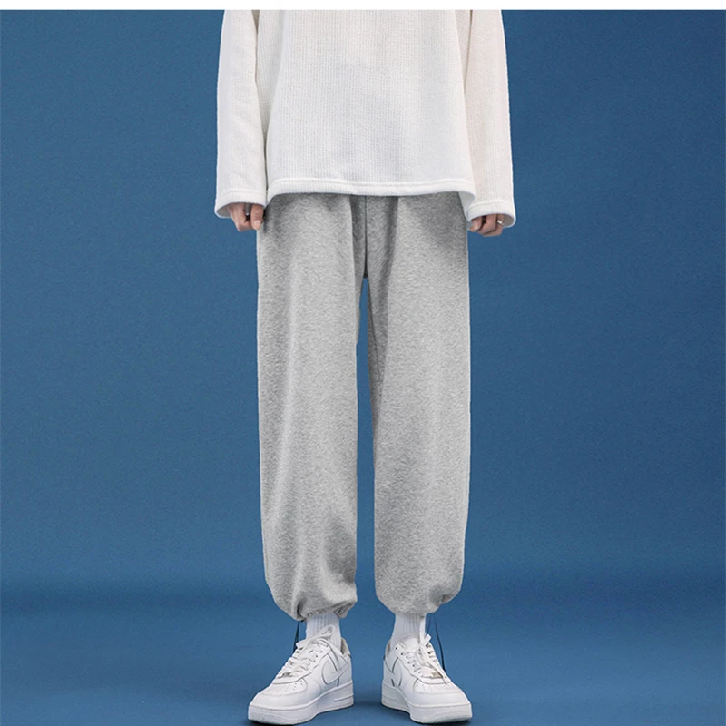 

Gray Black Streetwear Tie Leg Straight Pants Men Korean Hip Hop Loose Sweatpants Spring Autumn Casual Oversize Trousers Women