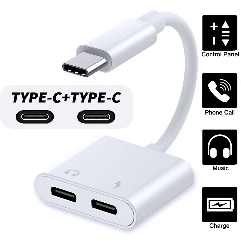 2 в 1 Dual Type C адаптер для Huawei Xiaomi c зарядки телефона зарядное устройство сплиттер