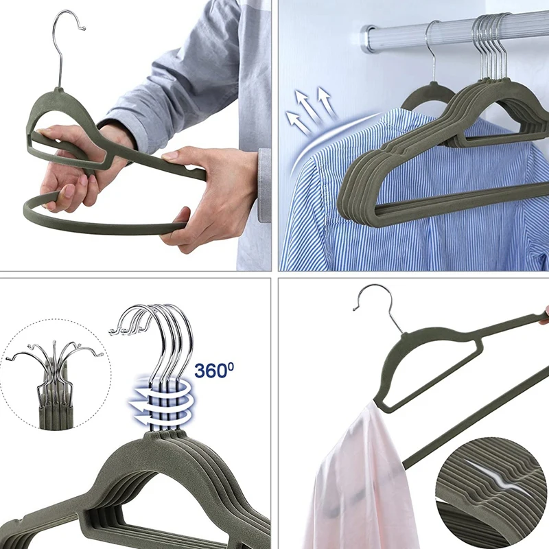 

HOT-Non-Slip Flocking Hanger,Suit Hanger (20 Pieces) Ultra-Thin Space-Saving Rotating Hook Strong and Durable Hanger,Gray