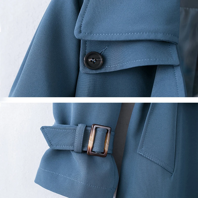 

Fitaylor Autumn 2020 Turndown Collar Long Trench Coat Women Slim Belt Cloak Vintage Windbreaker Business Outwear Blue Belt Coat