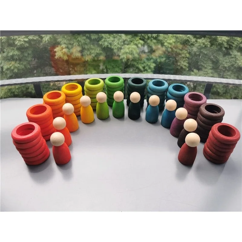 Детские деревянные игрушки 12 цветов Буковые радужные монеты и кольца