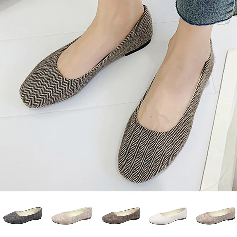 Женские слипоны в полоску парусиновые туфли на плоской подошве удобные