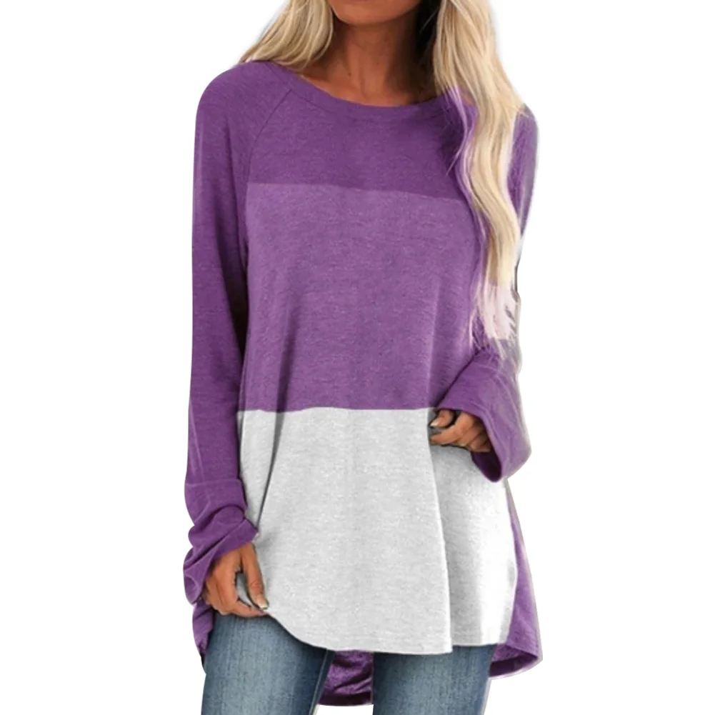 Женская модная футболка с круглым вырезом и длинным рукавом разноцветная