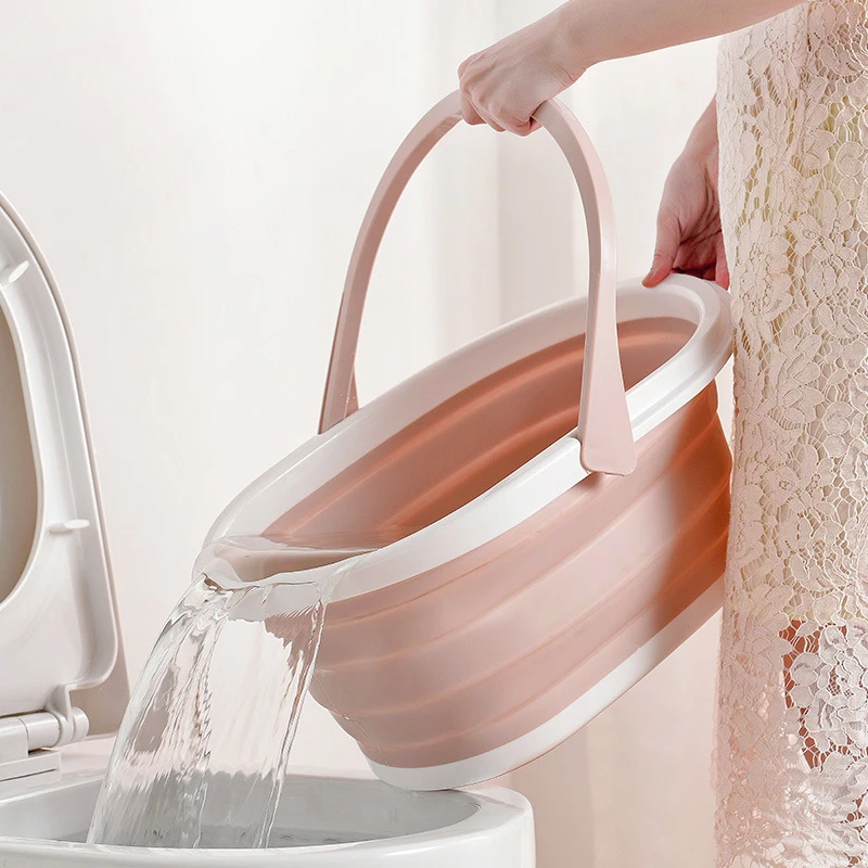 

2021 New Foldable Mop Bucket Collapsible Portable Pink Wash Basin Dishpan With Handle For UK
