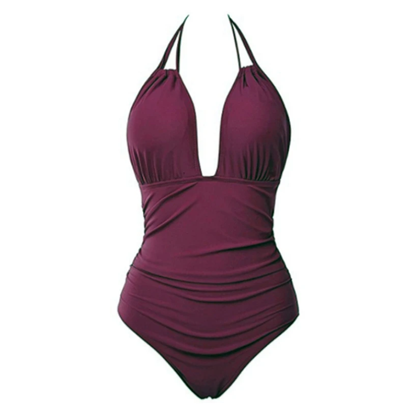 Сексуальный цельный купальник с лямкой на шее монокини плюс размер женский