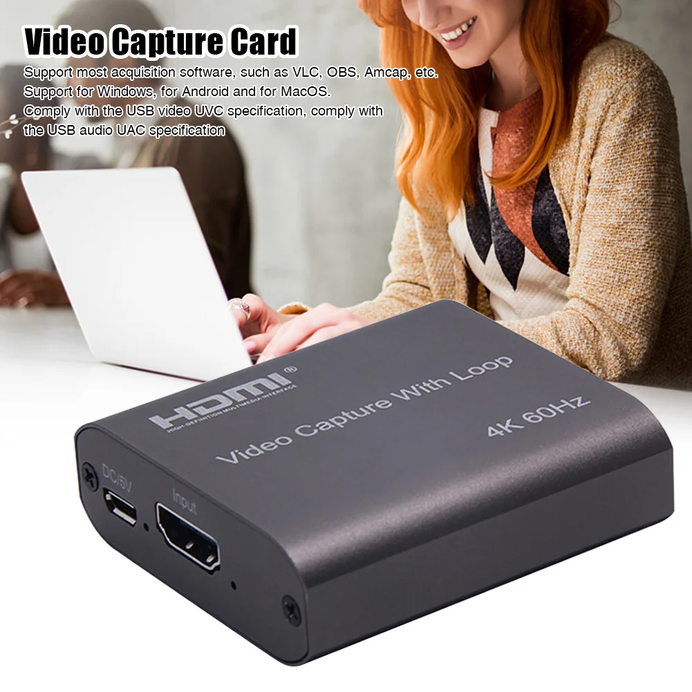 

DVD Broadcasting Video Card USB3.0 for HD 1080P 4K 60Hz Aluminium Alloy Conferencing Loop Out Grabber Live Streaming