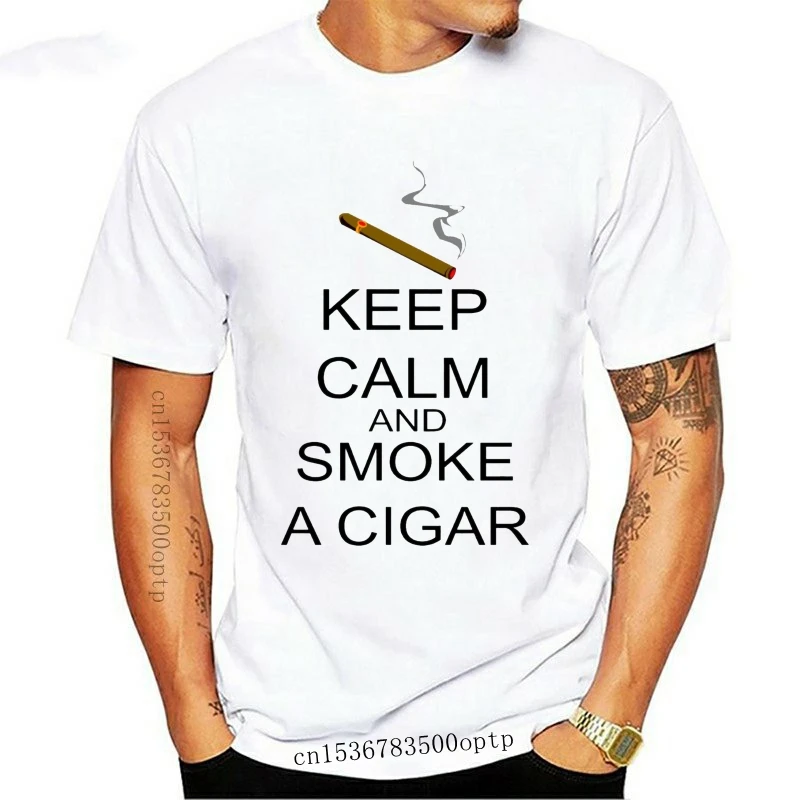 

New Keep Calm And Smoke A Cigar T Shirt Male Funny Design Retro Style T Shirt