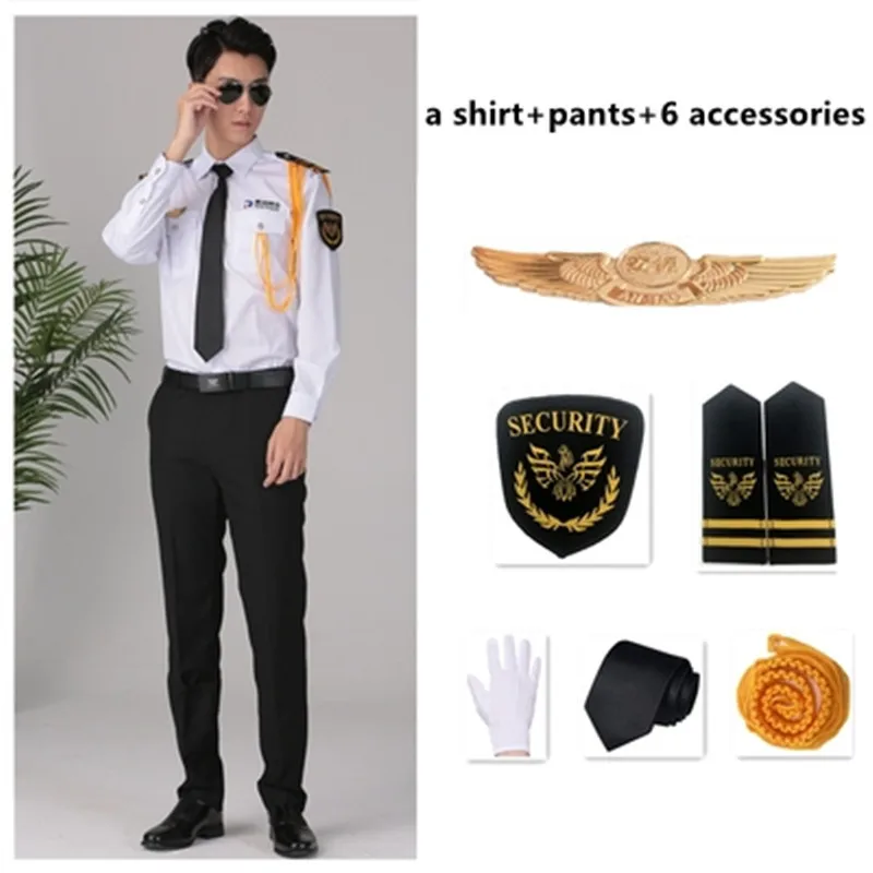 

Combat Military A white Army Shirt+Pants Men Security Clothes Air Force Uniform Women Airline Suit