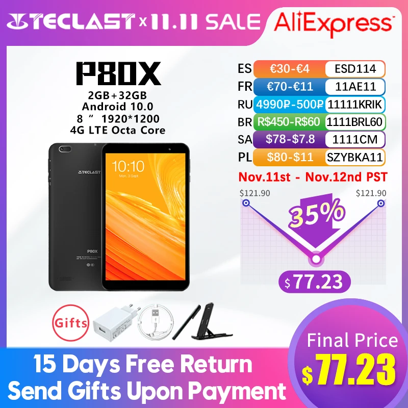 

Teclast P80X 4G Tablet Android 9.0 Netbook Phablet Tablets 8 inch 1280 x 800 SC9863A Octa Core 2GB RAM 32GB ROM GPS Dual Camera
