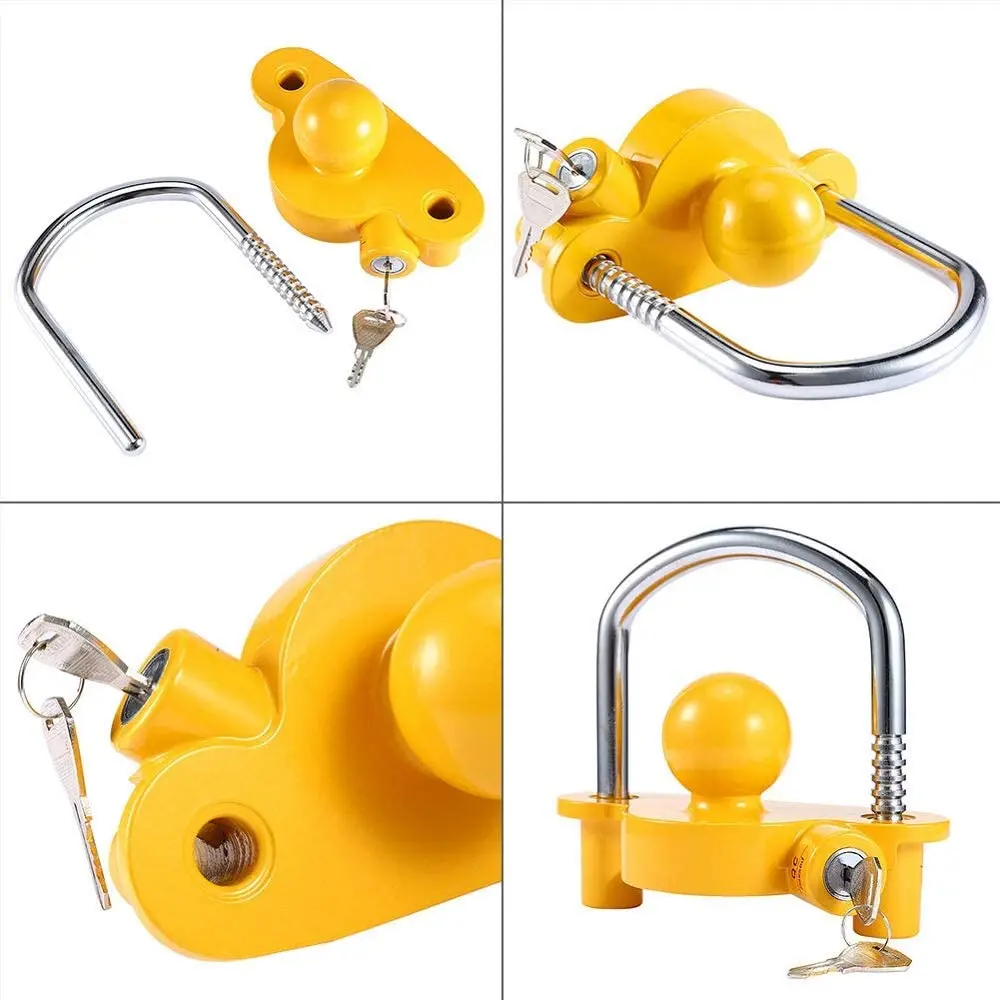 Trailer Hitch Lock with 2 Keys Fits 1 7/8&quot 2&quot and 5/16&quot Adjustable Storage Security Heavy Duty Steel Yellow Chrome|Детали и