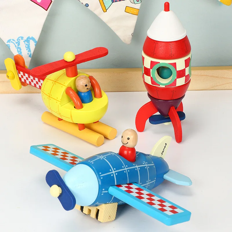 

Magnetic Wooden Blocks Disassembly Model Building Rocket Aircraft Helicopters Children Educational Toys Stacking Block Baby Gift