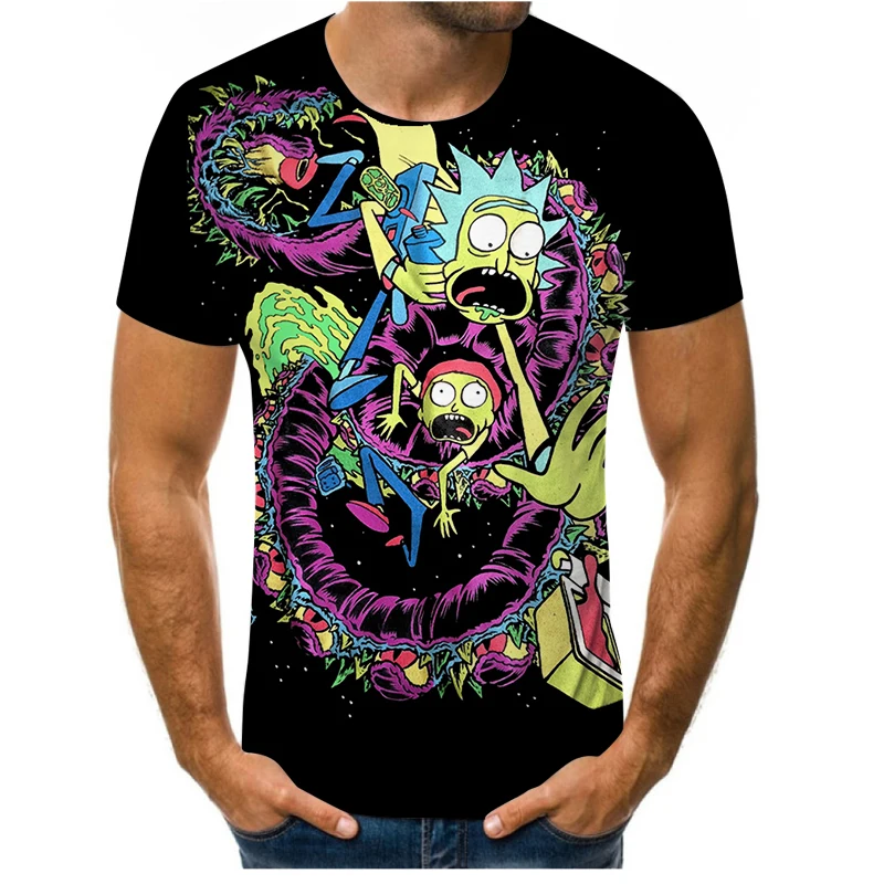 

Rick T-shirt summer cartoon shirt men's T-shirt 3D printing Morty T-shirt O-neck T-shirt oversized popular factory direct sales