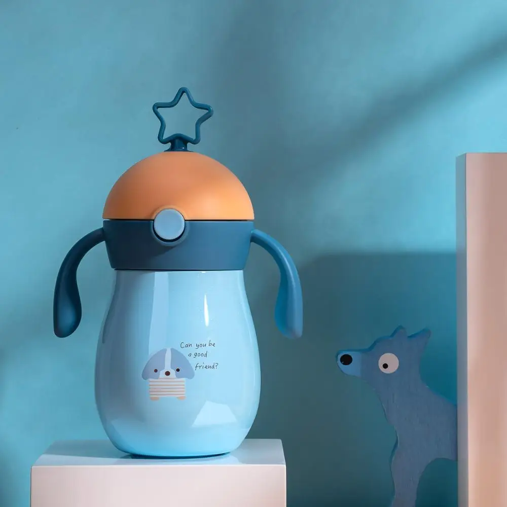 blue Sunveno, 260 мл, мультяшный детский термос, чашка с мягким носиком, соломинка, непроливайка, Гравитационный шар, чашка для воды, бутылка для воды - Цвет: blue
