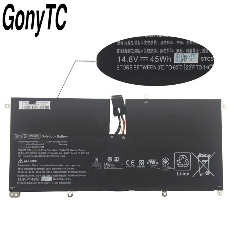 Оригинальный аккумулятор GONYTC HD04XL для ноутбука 14 8 в 45 Вт/ч 685866 1B1 171 HP Envy Spectre XT 13 2120tu