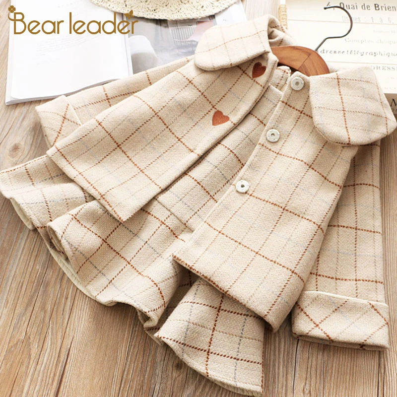 Bear Leader/Детское платье для девочек новые зимние платья в клетку для девочек одежда с длинными рукавами для девочек пальто и платье на бретелях комплект из 2 предметов для детей