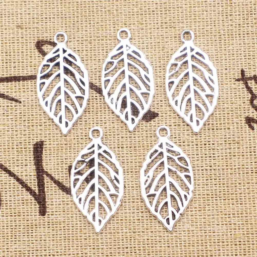 

Cute Charms For Bracelet 10pcs 27x13mm Antique Silver Color Hollow Leaves Charms