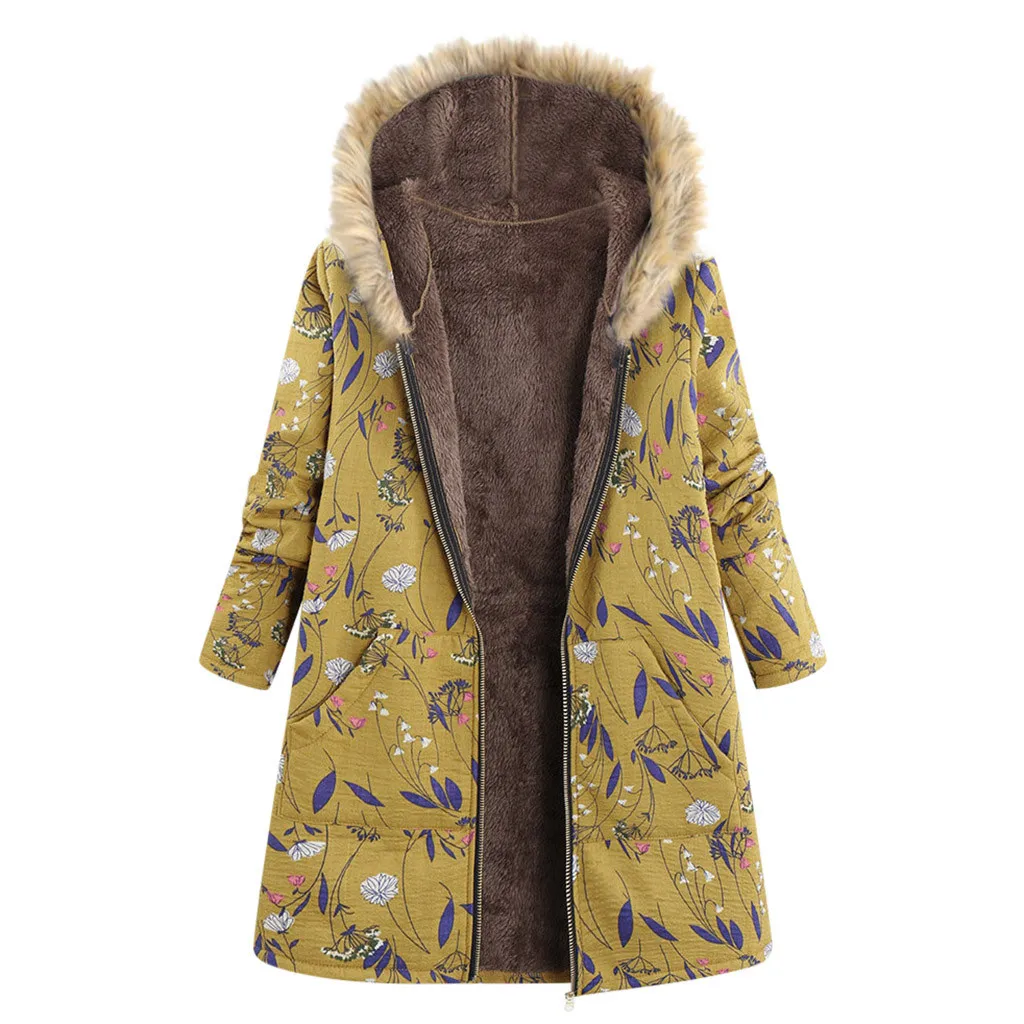 Пальто и куртки для женщин зима 2019 Модный кардиган с принтом меховой воротник на