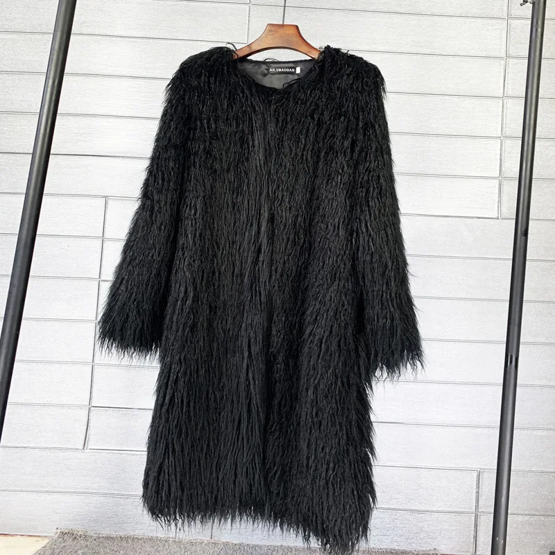 M-3XL European and American women Winter Clothing Imitation Fur Tan Wool Lamb Long Furry Coat | Женская одежда